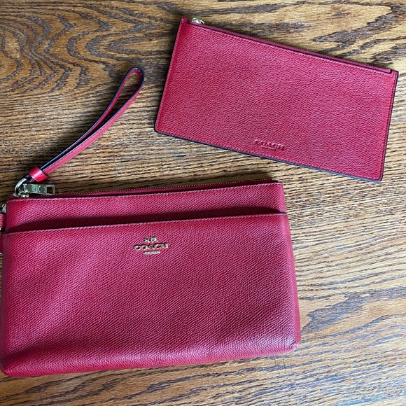 Coach red leather wristlet with detachable pouch